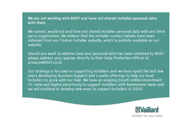 Clarification from Vaillant regarding BOXT